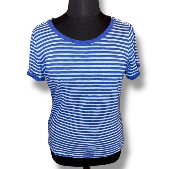 TALBOTS Grosgrain Trim Stripe Tee - Blue Twilight /Vista Blue Plus 1X - Picture 2 of 12